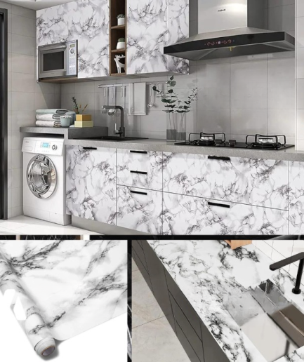 Self Adhesive White Marble Sheet Sticker For Kitchen, Cupboard, Wall – Anti Oil And Heat Resistant Wallpaper (60 x 200 cm)
