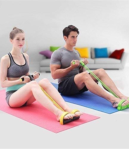 Foot Pedal Resistance Band Elastic Sit-Up Pull Rope Yoga Fitness Gym - Elastic Pull Ropes Tummy Trimmer (Random Colors)
