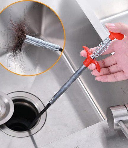 Stainless Steel Hair Catching Drain Cleaning Wire Spring [90cm]  Sink Cleaning Stick