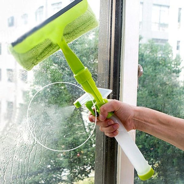 3 in 1 Fiber Wiper Sprayer  Wash, Wipe and Soak | Window Squeegee Kit, Cleaning Tool with Detachable Microfiber Cloth Rubber Scraper & Sprayer, Portable Window Cleaner Combo for Car,