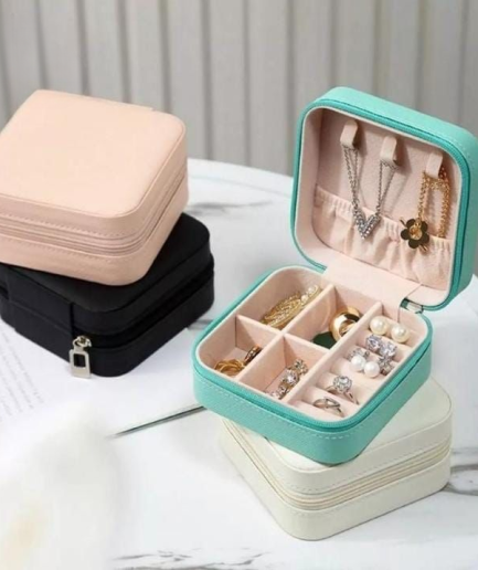Travel Leather Pocket Jewellery Organizer Box (Mix/Random color)