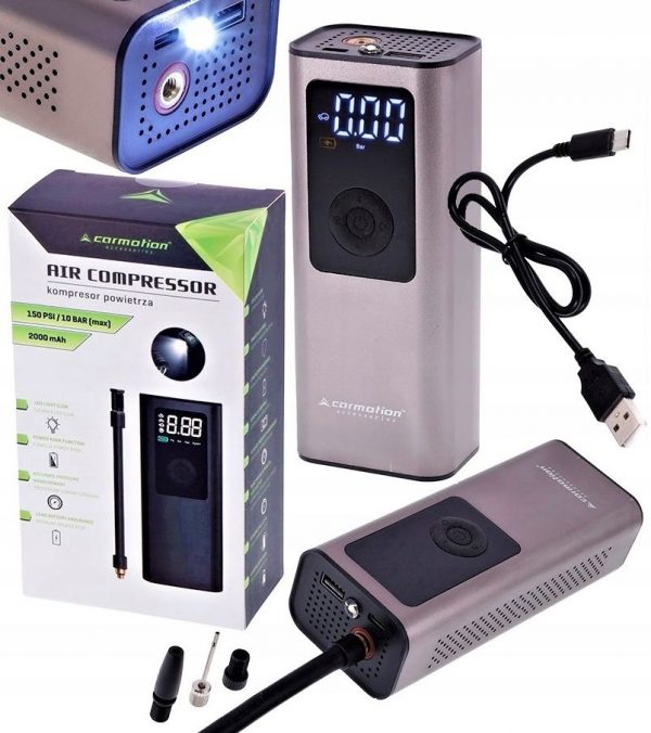 Air Compressor – Wireless Electric Air Pump For Car & Bike Tires | 150 Psi / 10 Bar Portable Compressor With 2000mah Battery