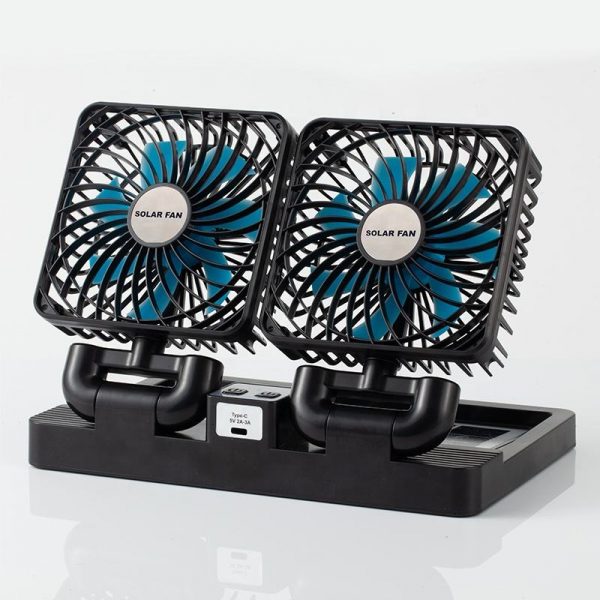 Double Head Solar Portable Desktop Air Conditioning Fan | Double Head Solar Fan - Rechargeable Fan Strong Cold Air Fast Cooling USB Fan for Indoor/Outdoor