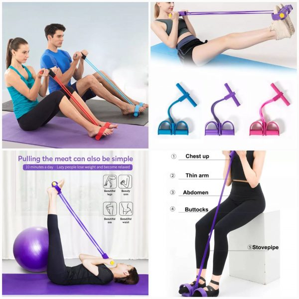 Foot Pedal Resistance Band Elastic Sit-Up Pull Rope Yoga Fitness Gym - Elastic Pull Ropes Tummy Trimmer s)