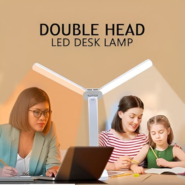 Foldable Double Head Reading LED Desk Lamp | 3 Levels Dimmable Touch Table Night Light - USB Rechargeable