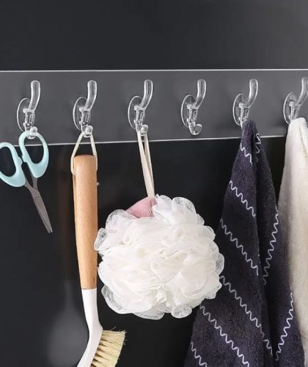 6 Row Transparent Wall Hooks Self Adhesive Clothes Coat Door Hanger Towel Key Holder Bathroom Kitchen Storage Sticker Hook