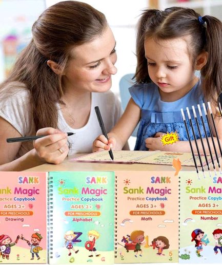Sank Magic book Practice | Sank Magic Book for Montessori Children Tracing Handwriting First Pre-school Baby Learning Books for Kids (4 Books + Magic Pen with 10 Ink Refills)