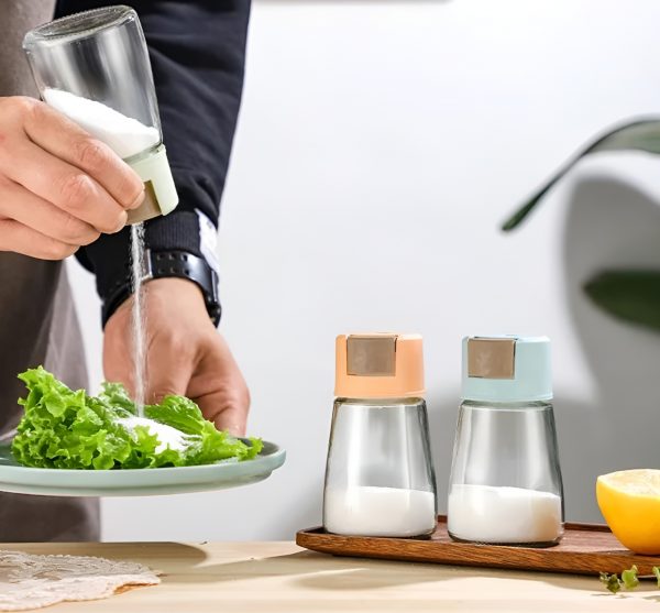 Sealed Seasoning quantitative Bottle salt pepper condiment Dispenser Glass Spice Jar | Salt Control Bottle Press - 180ml