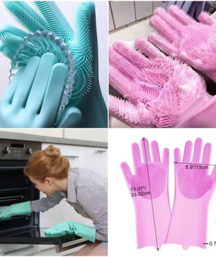 Pair of Silicone Washing Full Finger Gloves For Home & Kitchen (Random Colors)