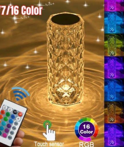 16 Colors Diamond Rose Crystal Touch Lamp Bedside Acrylic Usb Rechargeable Table Lamp - With Remote