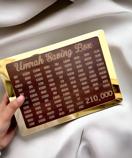Umrah Saving Box - Box For Umrah Saving | Umrah Saving Box - Best Quality Umrah Saving Box - Umrah Saving Box Dark Brown, Wooden Money Box for Umrah - 210,000