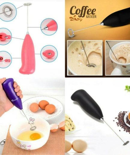 Electric Egg Beater Milk Drink Coffee Whisk Mixer Foamer Mini Handle Stirrer Practical Cooking Tool Kitchen Cell Operated (Mix/Random Color)
