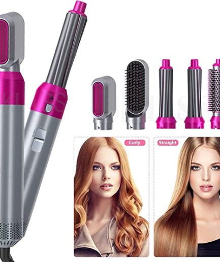 5 in 1 Electric Hair Dryer Brush | Blow Dryer Hair Comb Curling Wand Detachable Brush Kit Negative Ion Straightener Hair Curler ( Random Color)