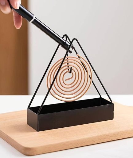 1 Pcs Simple Triangle-shaped Iron Mosquito Coil Holder Creative Hanging Or Standing Incense Burner Only Black