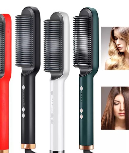 Hair Straightener Iron Brush Straight Hair Comb 2-in-1 Hair Straightener Curling Professional Styling Brush Hair Curler & Straightener For Women (Random Color)