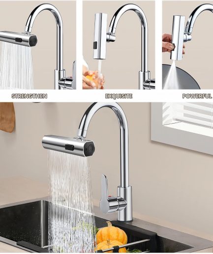 Multifunctional Kitchen Sink Waterfall Faucet Pressurized Shower Bubbler Splash-proof 4 Modes Spout Bathroom Basin Tap Extender Adapter