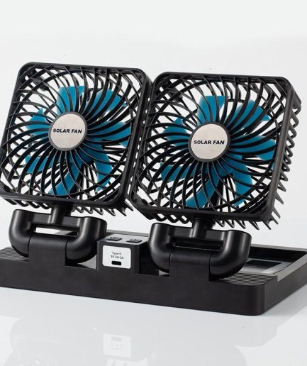 Double Head Solar Portable Desktop Air Conditioning Fan | Double Head Solar Fan - Rechargeable Fan Strong Cold Air Fast Cooling USB Fan for Indoor/Outdoor