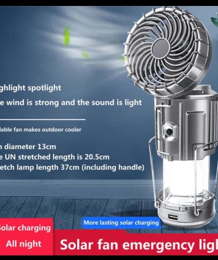 6 in 1 portable outdoor LED camping lantern with fan solar charge rechargeable light energy saving tent lamp flashlight