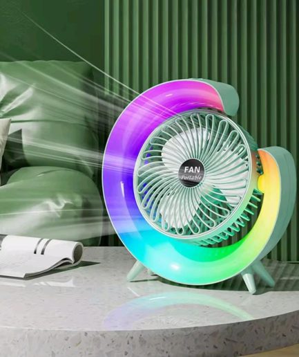 7 Colors LED Atmosphere Light Mini Electric fan Portable Table Fan Quiet USB Rechargeable Fan 3 Speeds 180°Adjustable Fan