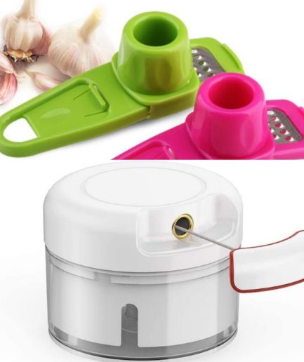 (pack of 2 ) Combo deal Garlic Tool + Mini Chopper Grinding Crusher Chopper Kitchen Gadget