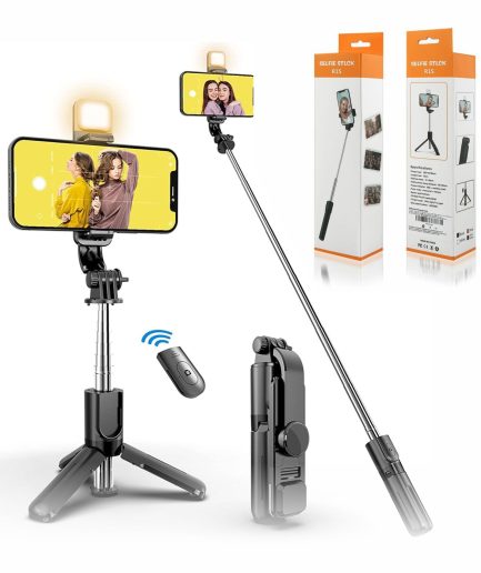 Selfie Stick Tripod R1S Bluetooth Remote Control Tripod Selfie Stick New Model with Wireless Remote Shutter Compatible with All Cell Phones - Selfie Stick with Light