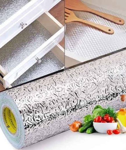 Silver Foil Kitchen Waterproof & Oil Proof Sticker | Aluminum Foil Self-Adhesive Sheet for Stove, Cabinets & Walls – Heat Resistant Wallpaper (60×200cm)