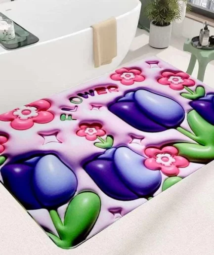 3D Printing Soft Mat Cut Flower Design Anti Slip Floor Door Mat Water Absorb for Bathroom, Kitchen or Room (Random color & Designs)