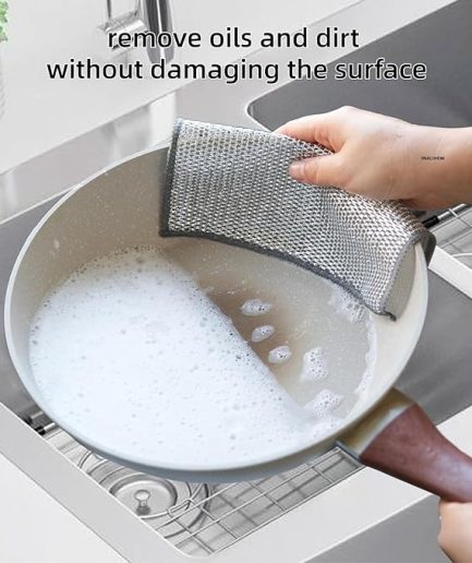 Combo Deal Disposable Food Cover Plastic Wrap 100 Pcs + 2 Pcs Dishwashing Rug | Reusable elastic food storage covers & Metal Wire Dish Washing Rugs For Kitchen