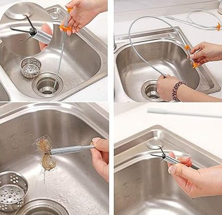Stainless Steel Hair Catching Drain Cleaning Wire Spring [90cm]  Sink Cleaning Stick