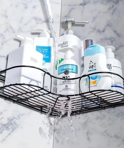 Metal Corner Rack For Bathroom & Kitchen | Bathroom Metal Shelf Organizer | Storage Rack Corner Frame Shampoo Storage Holder | Wall Mount Bathroom Accessories (With Hook)