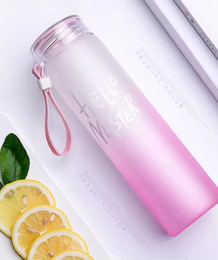 Frosted Glass Water Bottle With Hello Master Decal Logo - 400ml (Random color)