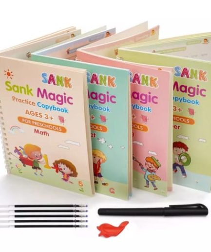 Sank Magic book Practice | Sank Magic Book for Montessori Children Tracing Handwriting First Pre-school Baby Learning Books for Kids (4 Books + Magic Pen with 10 Ink Refills)