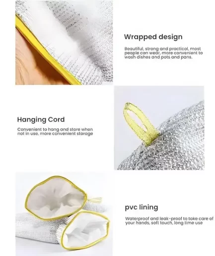 Multipurpose Wire Dishwashing Gloves | Dishwashing Rags for Wet and Dry, Steel Wire Miracle Cleaning Cloth with Glove Shape, Non-Scratch Wire Dish Cloths for Washing Dishes, Kitchen | Anti-heat aluminium gloves