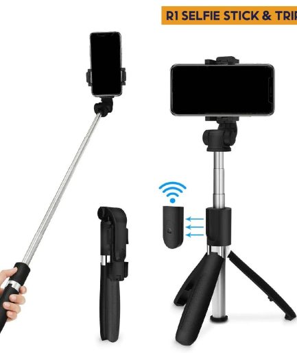 Selfie Stick Tripod R1S Bluetooth Remote Control Tripod Selfie Stick New Model with Wireless Remote Shutter Compatible with All Cell Phones - Selfie Stick with Light