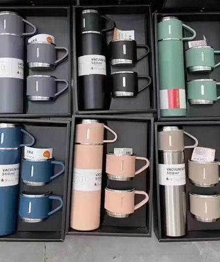 Vacuum flask bottle & Cup Stainless Steel Vacuum Flask Set (Random Color)